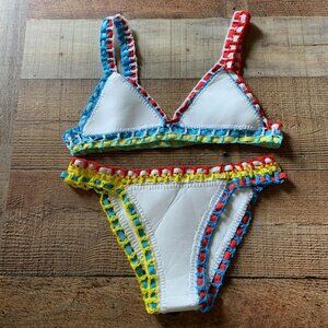Revella The Label Crochet Trim Mini Bikini New With Tags Cute Fun Colorful -L